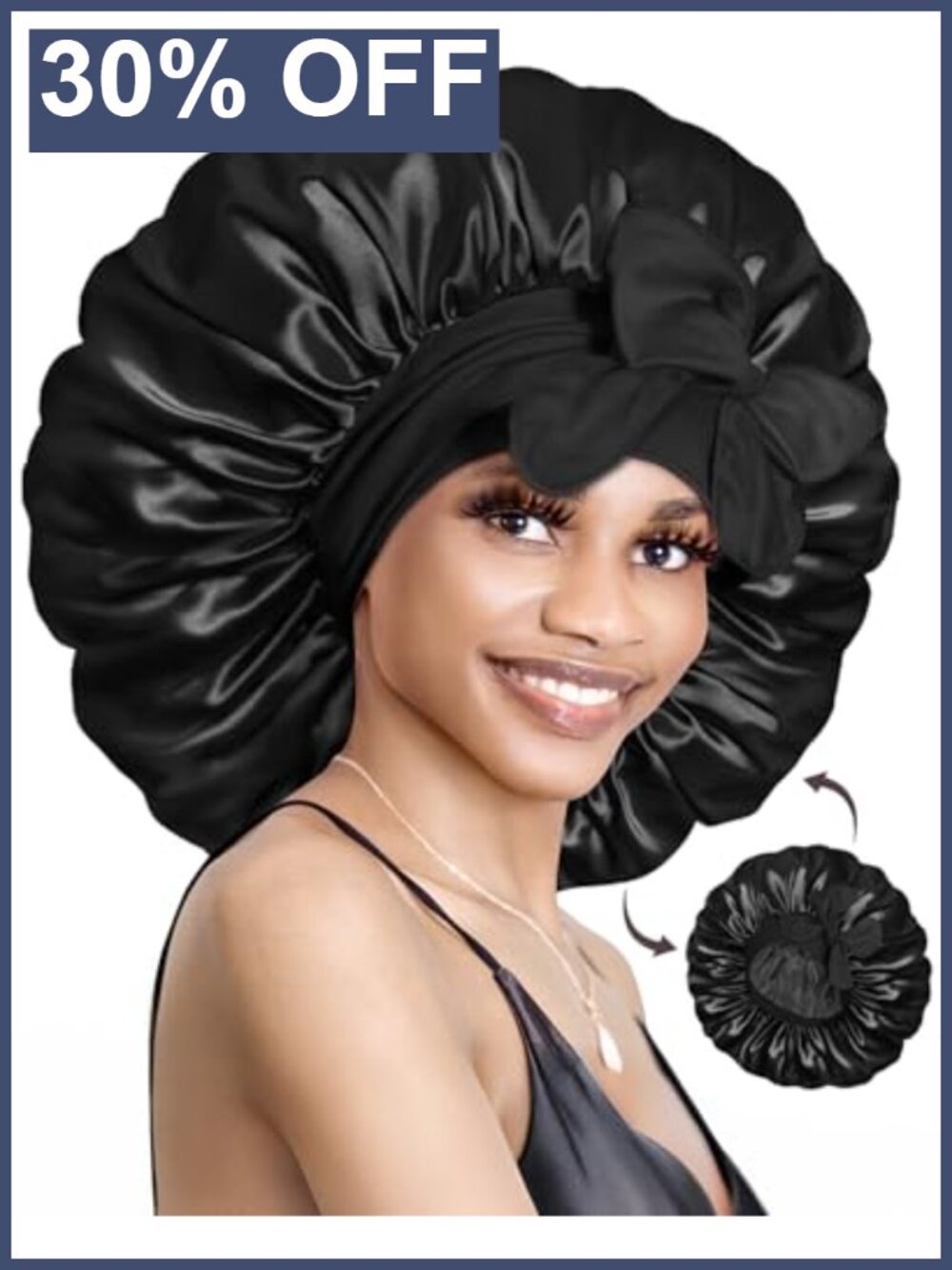 Double Layer Silk Satin Bonnet with Tie Adjustable Sleep Cap for Curly Hair